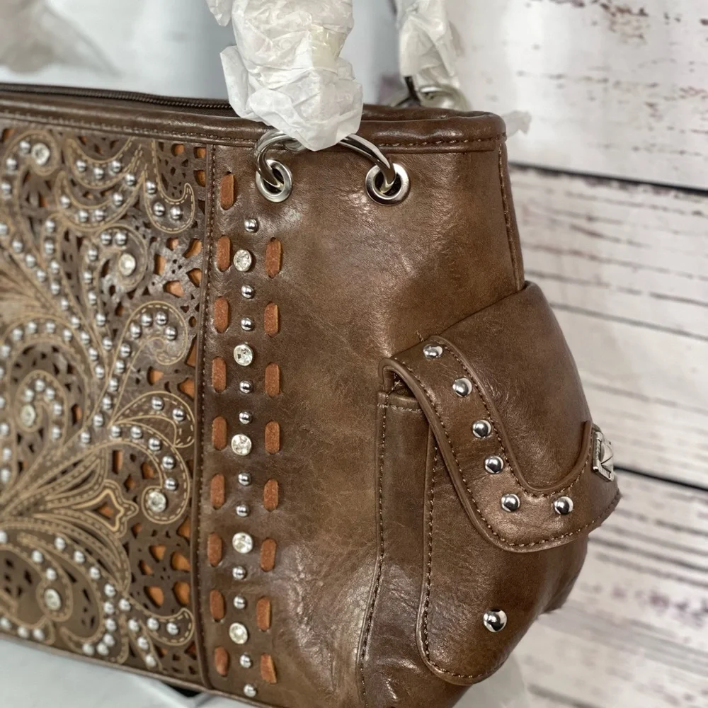 Montana West Cut-Out Collection Concealed Carry Carry Satchel + Wallet - Picture 4 of 10